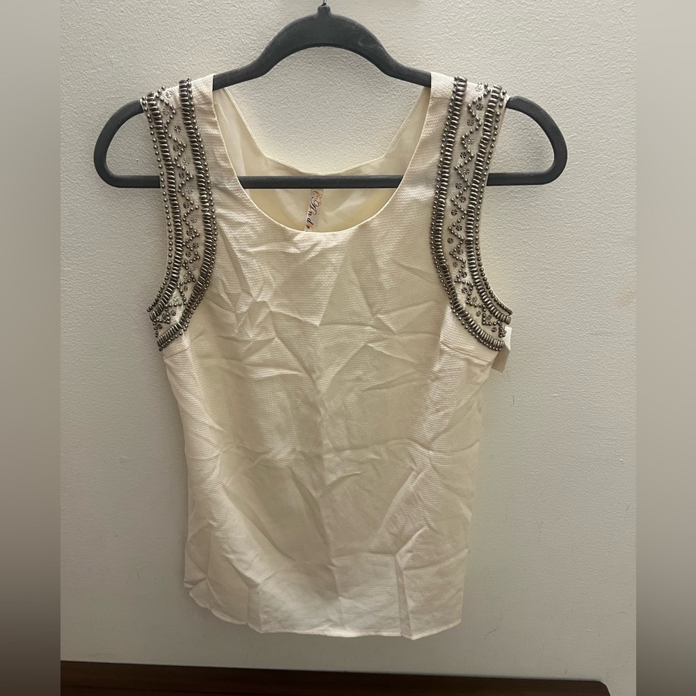 Andree NWT Cream Sleeveless Blouse with Beaded Detail